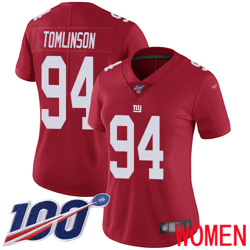 Women New York Giants #94 Dalvin Tomlinson Red Limited Red Inverted Legend 100th Season Football NFL Jersey